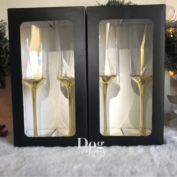 4 Luxe Habitat Yellow Gold Champagne Flute Wine Glass Box Set - Picture 7 of 7